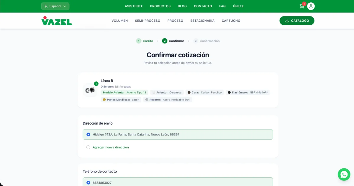 Confirma dirección y teléfono